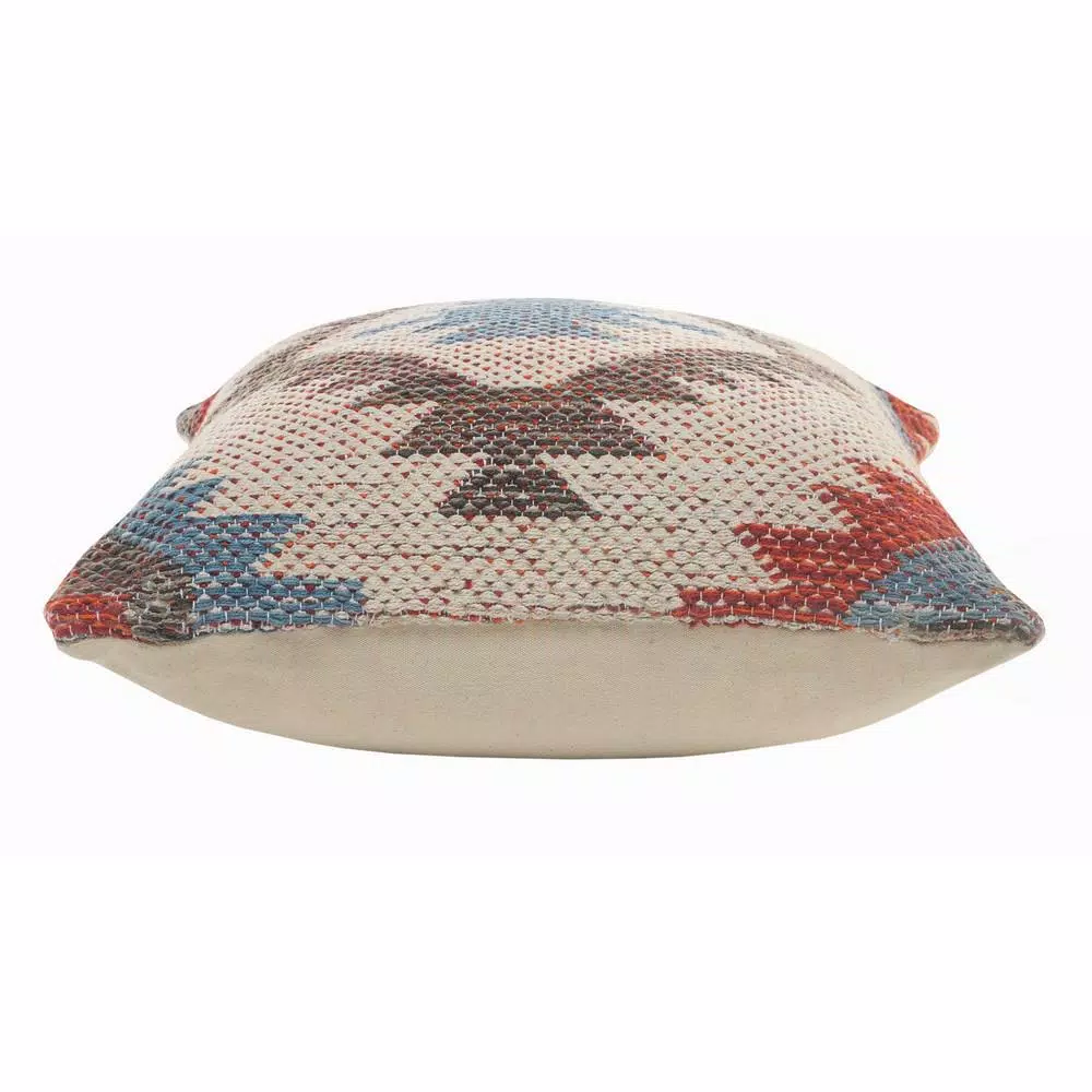 LR Home Country Red Blue Gray Southwest Cozy Poly-Fill 18 in. x 18 in. Throw Pillow