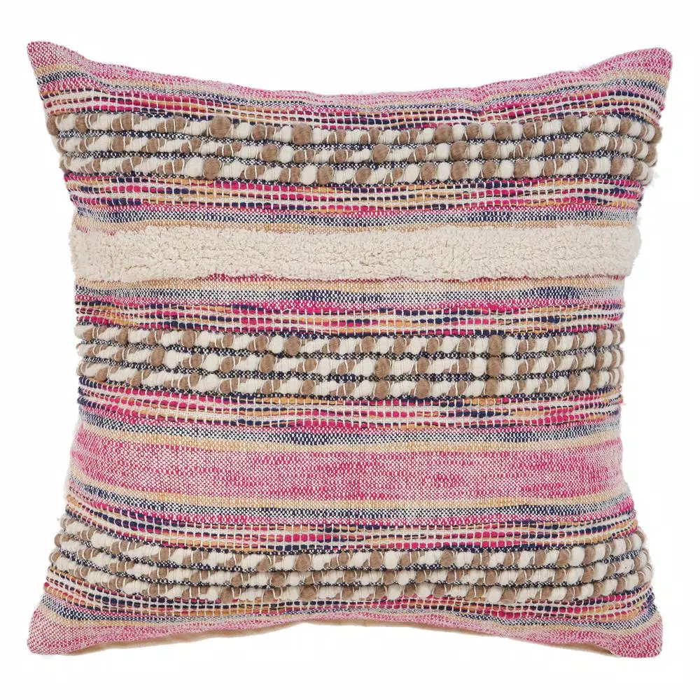 LR Resources Eclectic Pink Striped Hypoallergenic Polyester 18 in. x 18 in. Throw Pillow