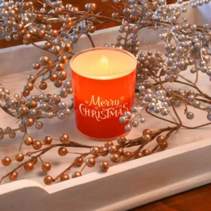 LUMABASE Battery Operated Glass LED Merry Christmas Candles (Set of 2)