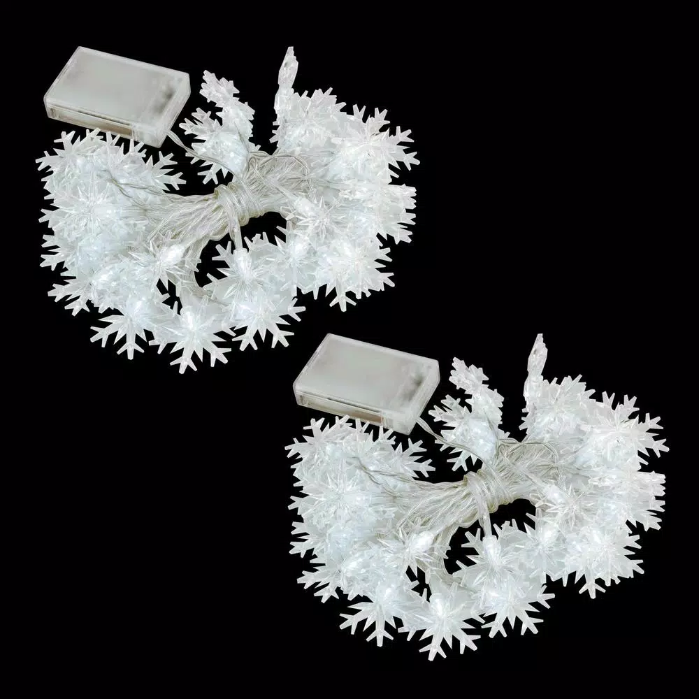 LUMABASE Battery Operated LED White String Lights - Snowflake (Set of 2)
