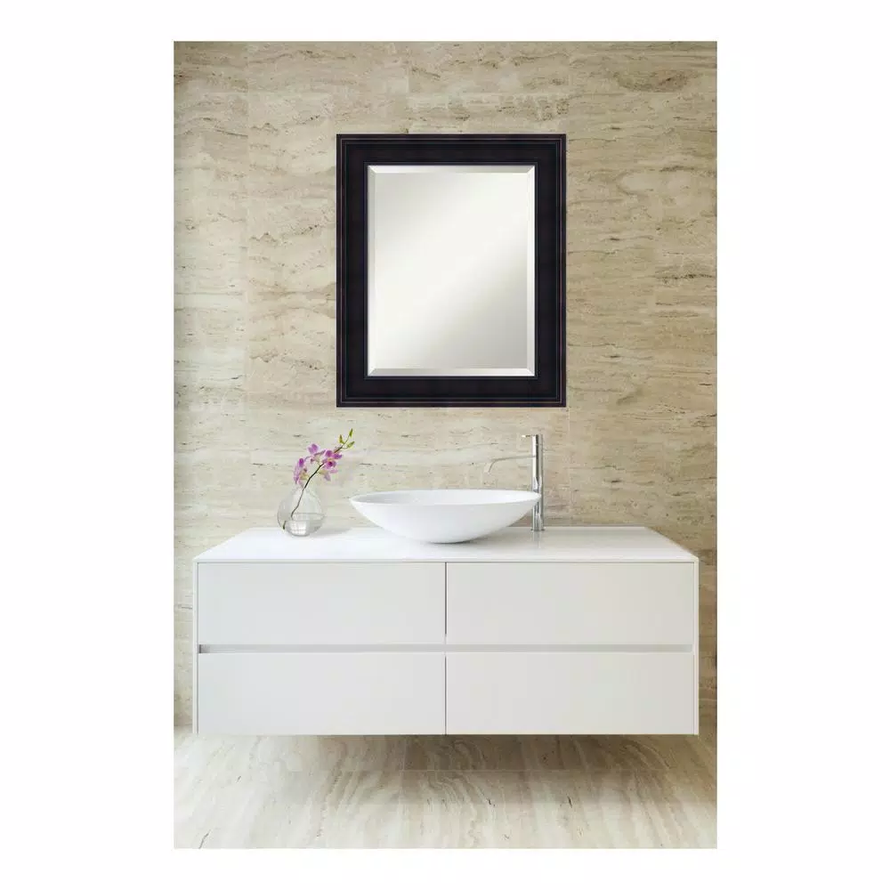 Amanti Art Annatto 21 in. W x 25 in. H Framed Rectangular Beveled Edge Bathroom Vanity Mirror in Mahogany