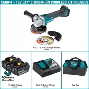 Makita 18-Volt 5.0Ah LXT Lithium-Ion Brushless Cordless 4-1/2 / 5 in. Cut-Off/Angle Grinder Kit