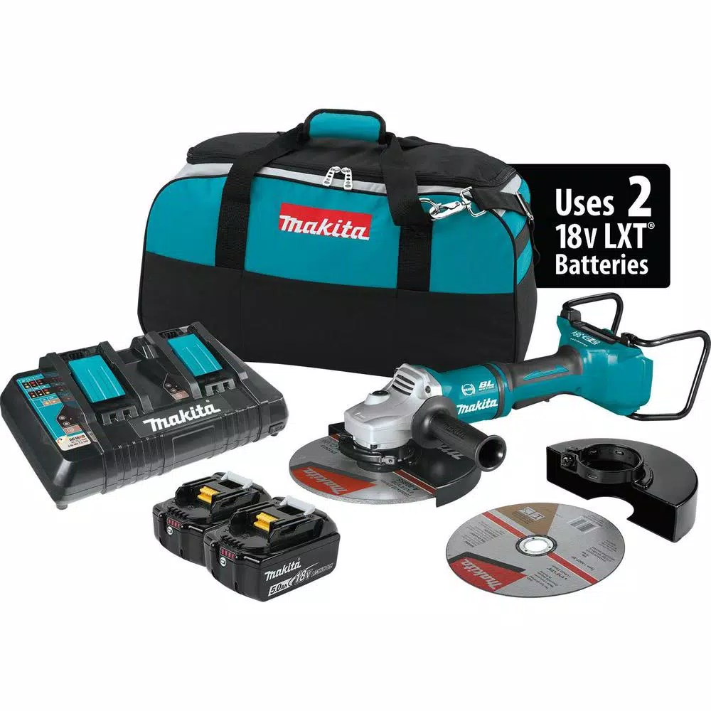 Makita 18V X2 LXT (36V) Brushless 9 in. Paddle Switch Cut-Off/Angle Grinder Kit, 5.0Ah with bonus Grinding Wheel, 10/pk