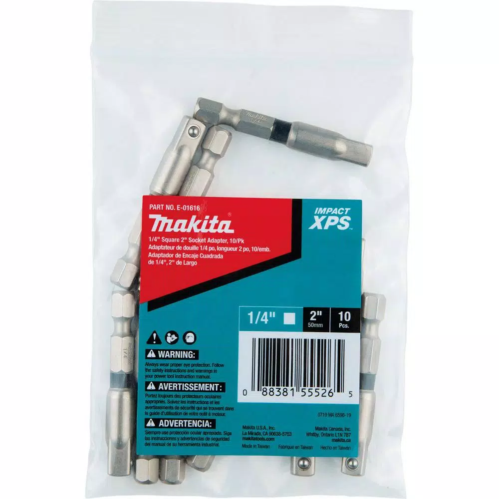 Makita Impact XPS 1/4 in. Square 2 in. Socket Adapter Bulk (10-Pack)