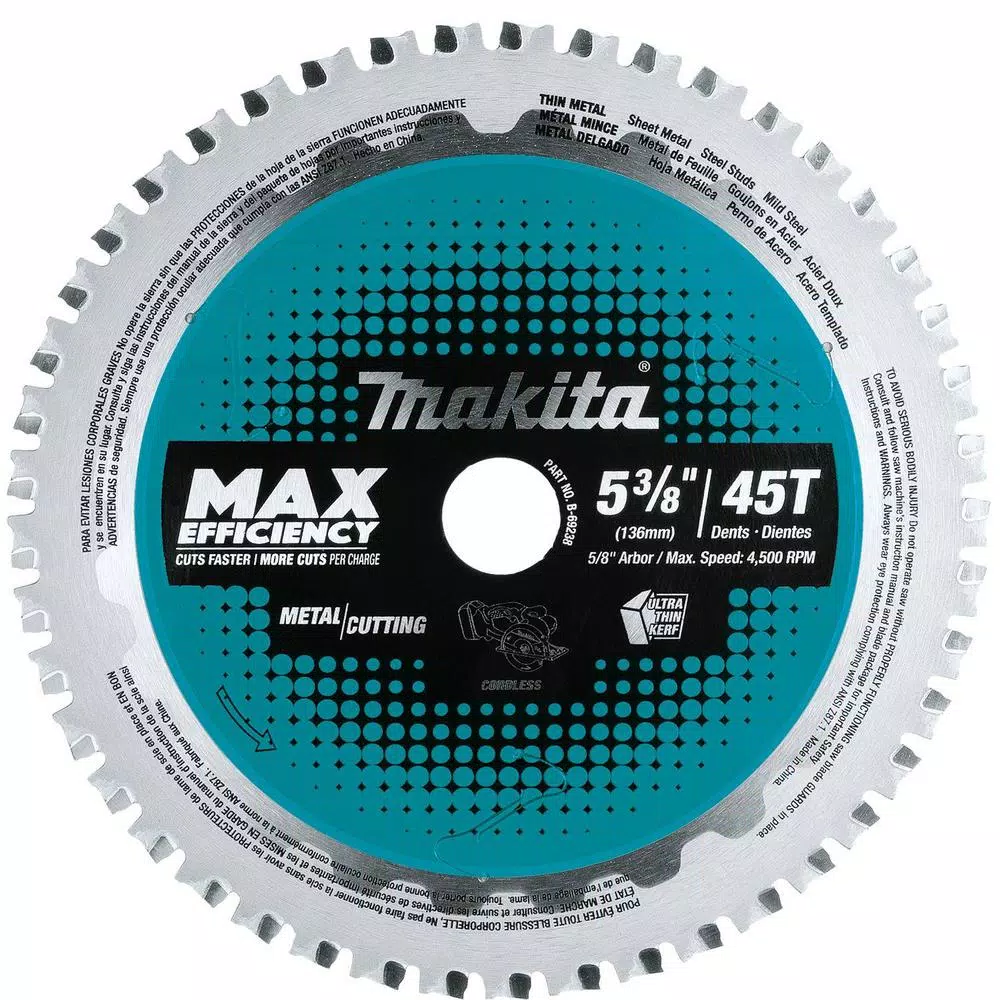 Makita 5-3/8 in. 45T Carbide-Tipped Max Efficiency Saw Blade, Ferrous Metal-Thin Gauge