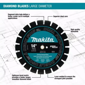 Makita 14 in. 61 cc Gas Saw with Bonus 14 in. Blade Diameter Segmented, Dual Purpose