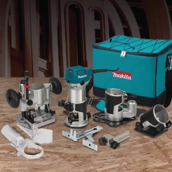 Makita 6.5 Amp 1-1/4 HP Corded Variable Speed Compact Router with 3 ...