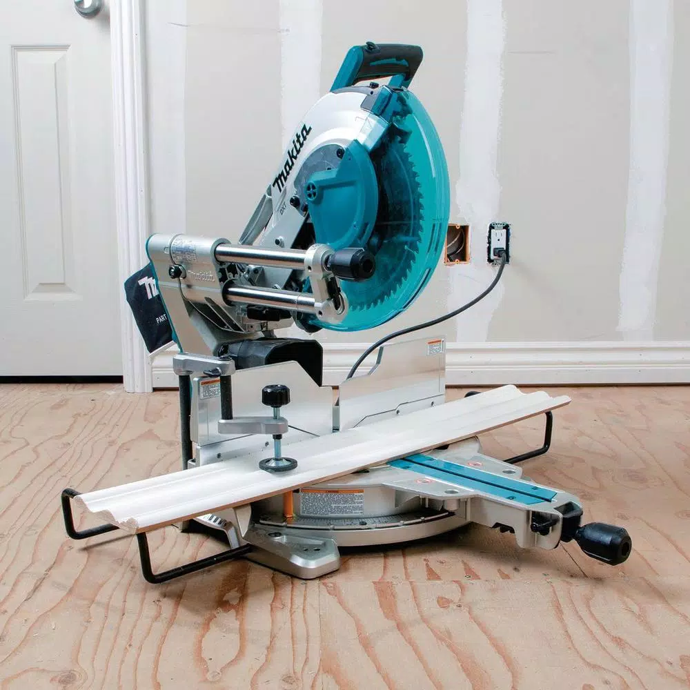 Makita 15 Amp 12 in. Dual-Bevel Sliding Compound Miter Saw with Laser with bonus Pneumatic 16-Gauge, 2-1/2 in. Finish Nailer