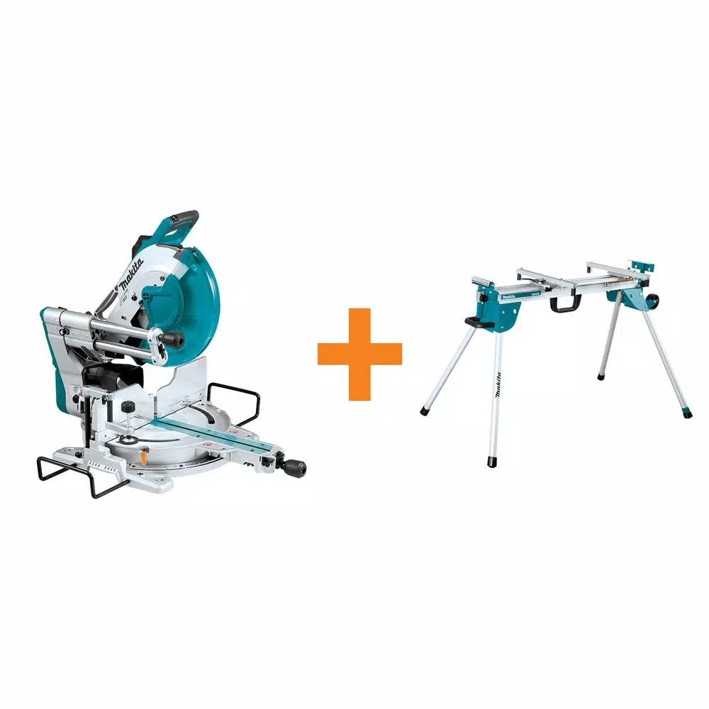 Makita 12 in. Dual-Bevel Sliding Compound Miter Saw with Laser with bonus Compact Folding Miter Saw Stand