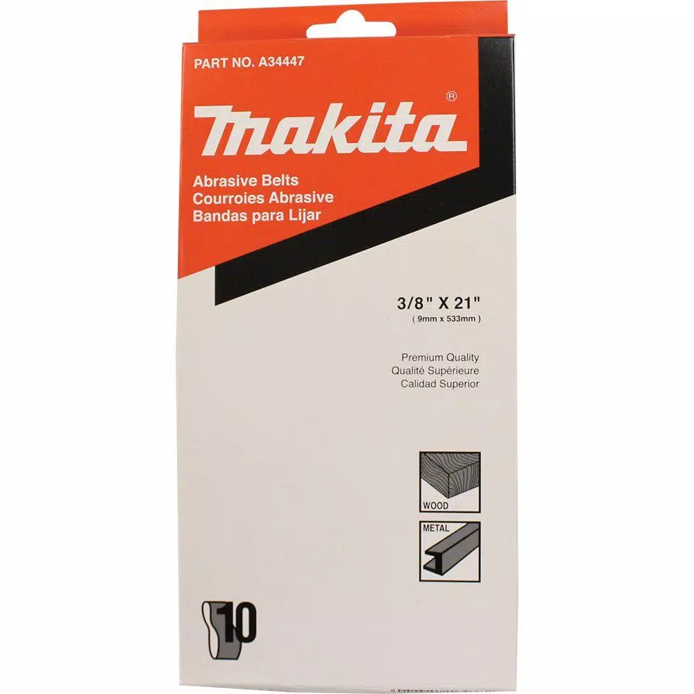 Makita 3/8 in. x 21 in. 40-Grit Abrasive Belt (10-Pack) for use with 3/8 in. x 21 in. Belt Sander