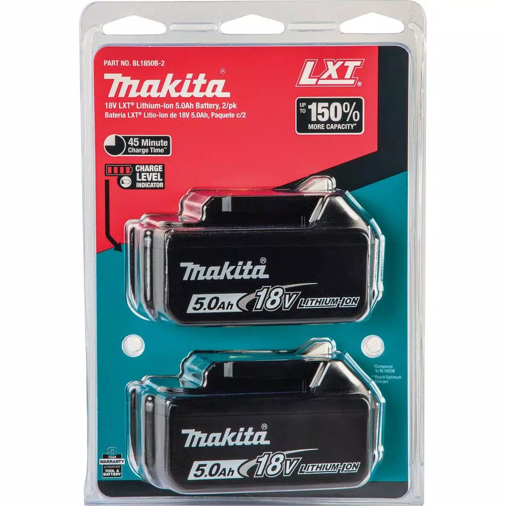 Makita 18-Volt LXT Lithium-Ion High Capacity Battery Pack 5.0 Ah with LED Charge Level Indicator (2-Pack)