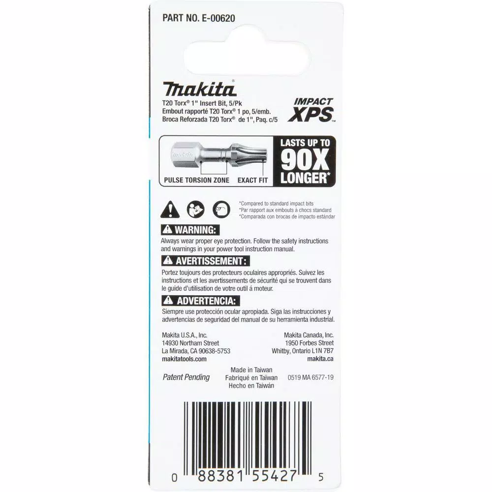 Makita IMPACT XPS T20 Torx 1 in. Insert Bit (5-Pack)