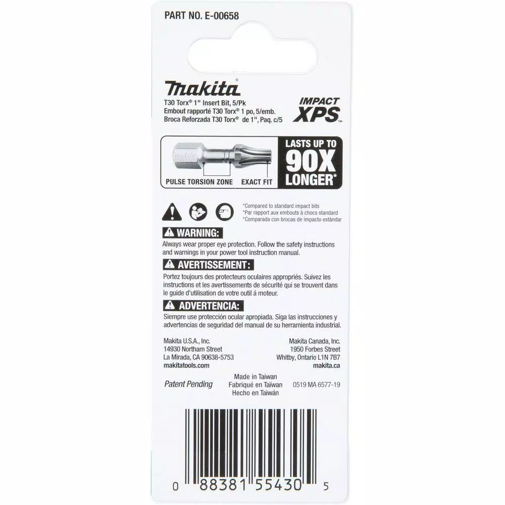 Makita IMPACT XPS T30 Torx 1 in. Insert Bit (5-Pack)