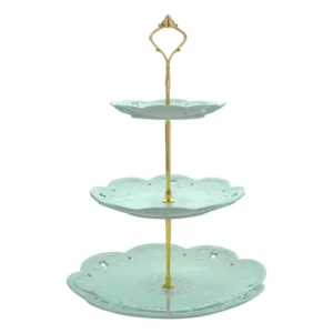 MALACASA 3-Tiered Green Cupcake Tower Stand Porcelain Round Tiered Serving Stand for Dessert Cake
