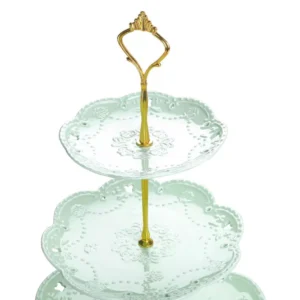MALACASA 3-Tiered Green Cupcake Tower Stand Porcelain Round Tiered Serving Stand for Dessert Cake