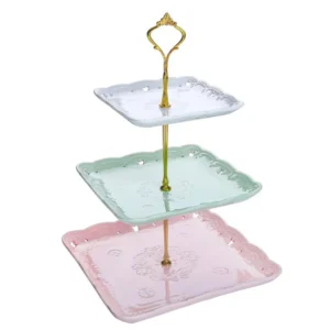 MALACASA 3-Tiered Assorted Colors Cupcake Tower Stand Square Tiered Dessert Stand Serving Tray