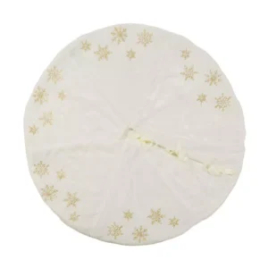 Manor Luxe 56 in. Snowflake Sequin Soft Plush Furry Round Christmas Tree Skirt in White