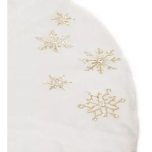 Manor Luxe 56 in. Snowflake Sequin Soft Plush Furry Light Up Round Christmas Tree Skirt in White