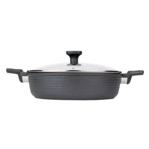 MasterPan Modern Series 5 qt. Cast Aluminum Nonstick Saute Pan in Black with Glass Lid