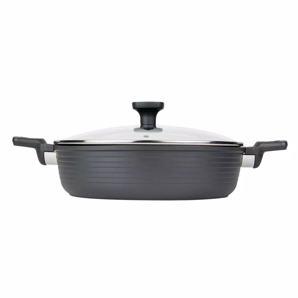 MasterPan Modern Series 5 qt. Cast Aluminum Nonstick Saute Pan in Black with Glass Lid