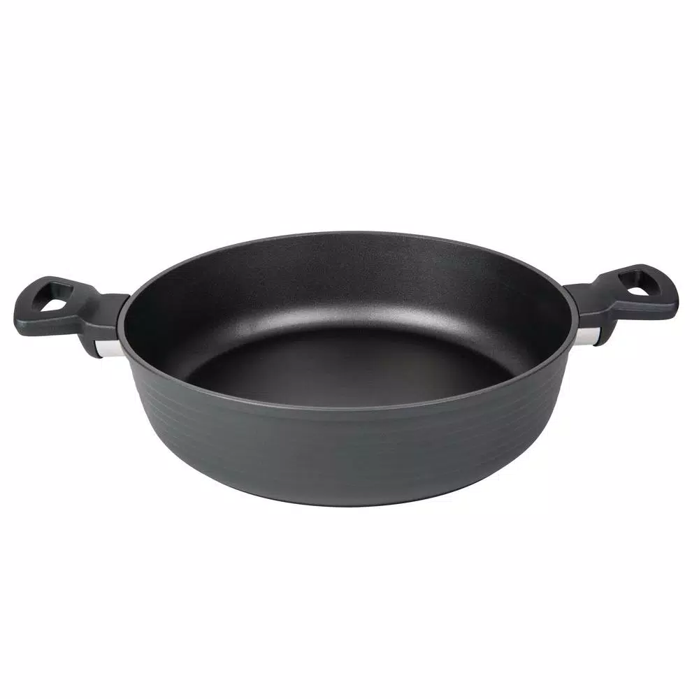 MasterPan Modern Series 5 qt. Cast Aluminum Nonstick Saute Pan in Black with Glass Lid