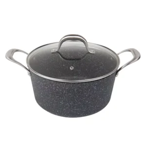MasterPan Granite Ultra 5 qt. Cast Aluminum Nonstick Stock Pot in Black with Glass Lid