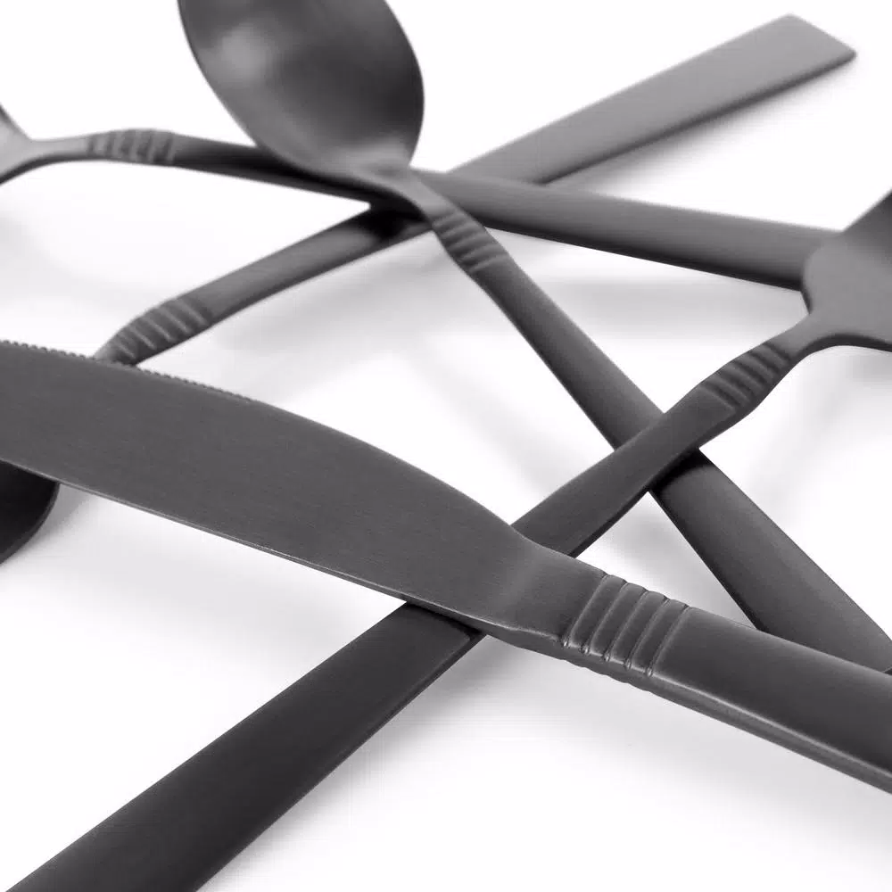 MegaChef Cravat 20-Piece Matte Black Flatware Utensil Set, 18/10 Stainless Steel Silverware Metal (Service for 4)
