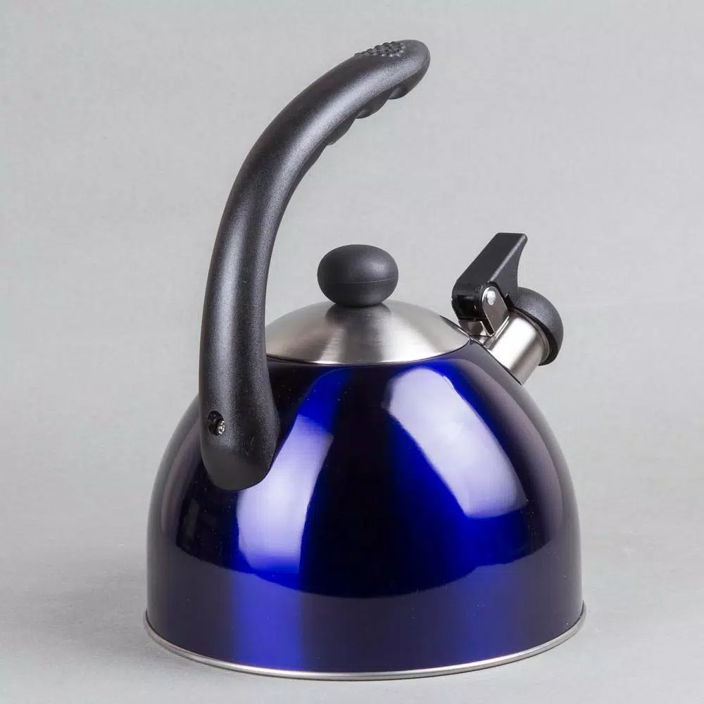 Creative Home Rhapsody 2.1 Qt. (8.4 Cup) Stainless Steel Whistling Tea Kettle with Metallic Blue Powder Coating