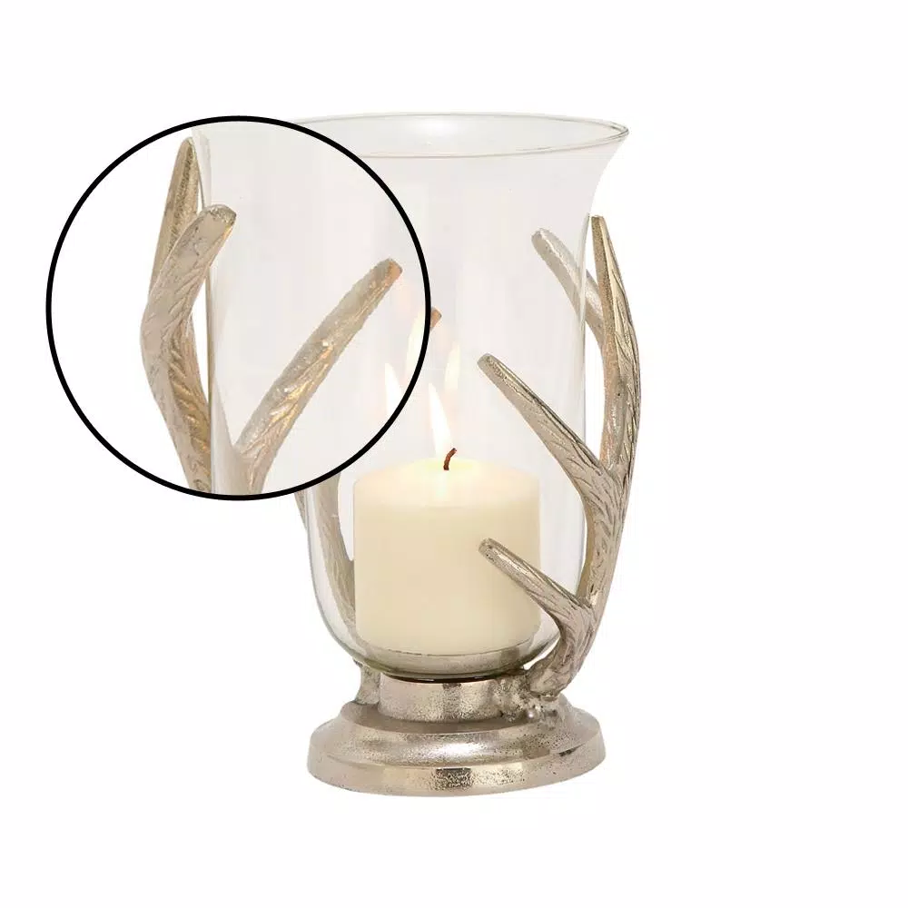 LITTON LANE 10 in. Aluminum Antler and Glass Hurricane Candle Holder
