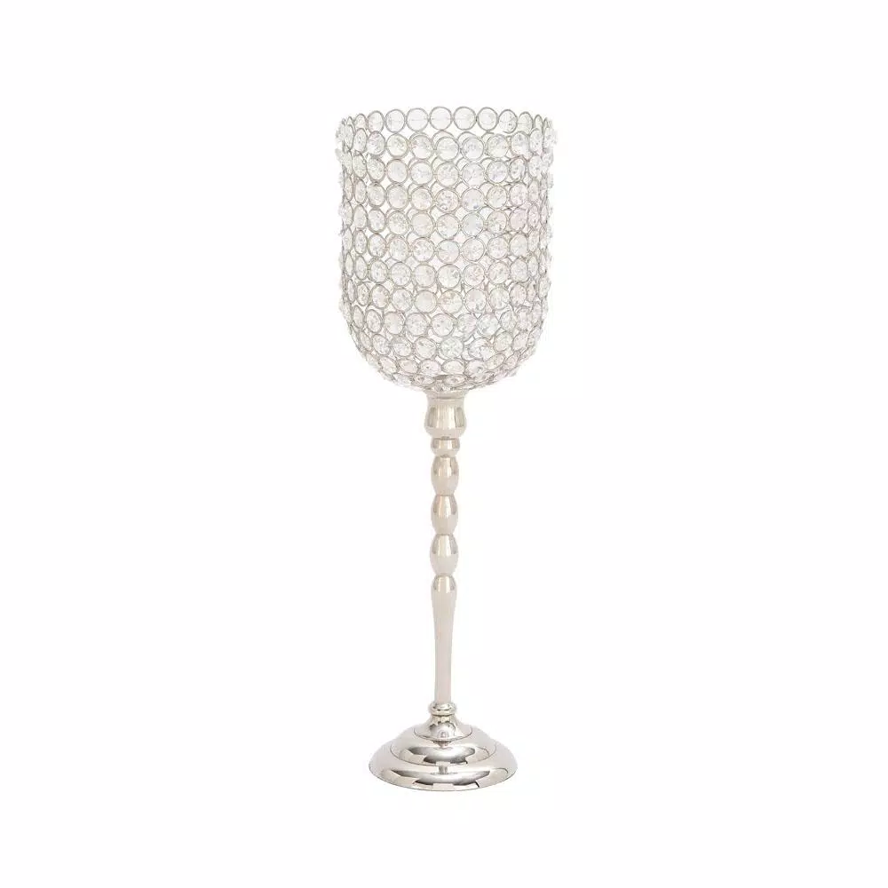 LITTON LANE Clear Acrylic and Aluminum Tall Inverted Bell Candle Holder