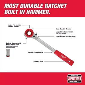 Milwaukee Lineman's High Leverage Ratcheting Wrench with Milled Strike Face