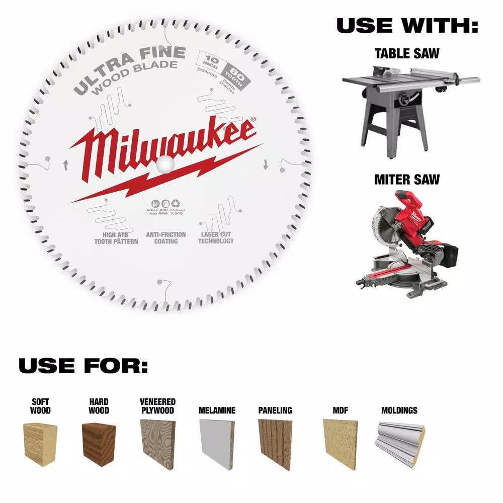 Milwaukee 10 in. x 80-Tooth Ultra Fine Finish Circular Saw Blade