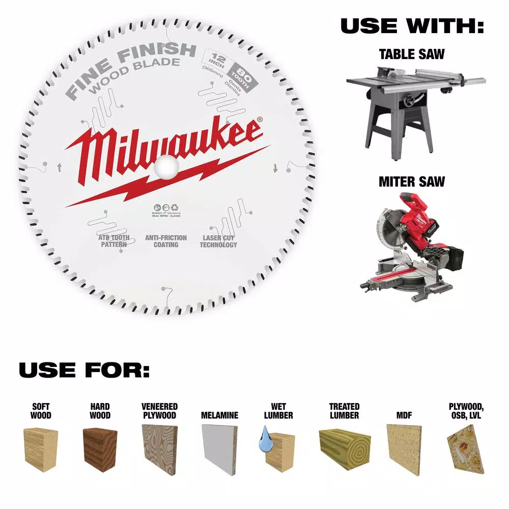 Milwaukee 12 in. x 80-Tooth Fine Finish Circular Saw Blade
