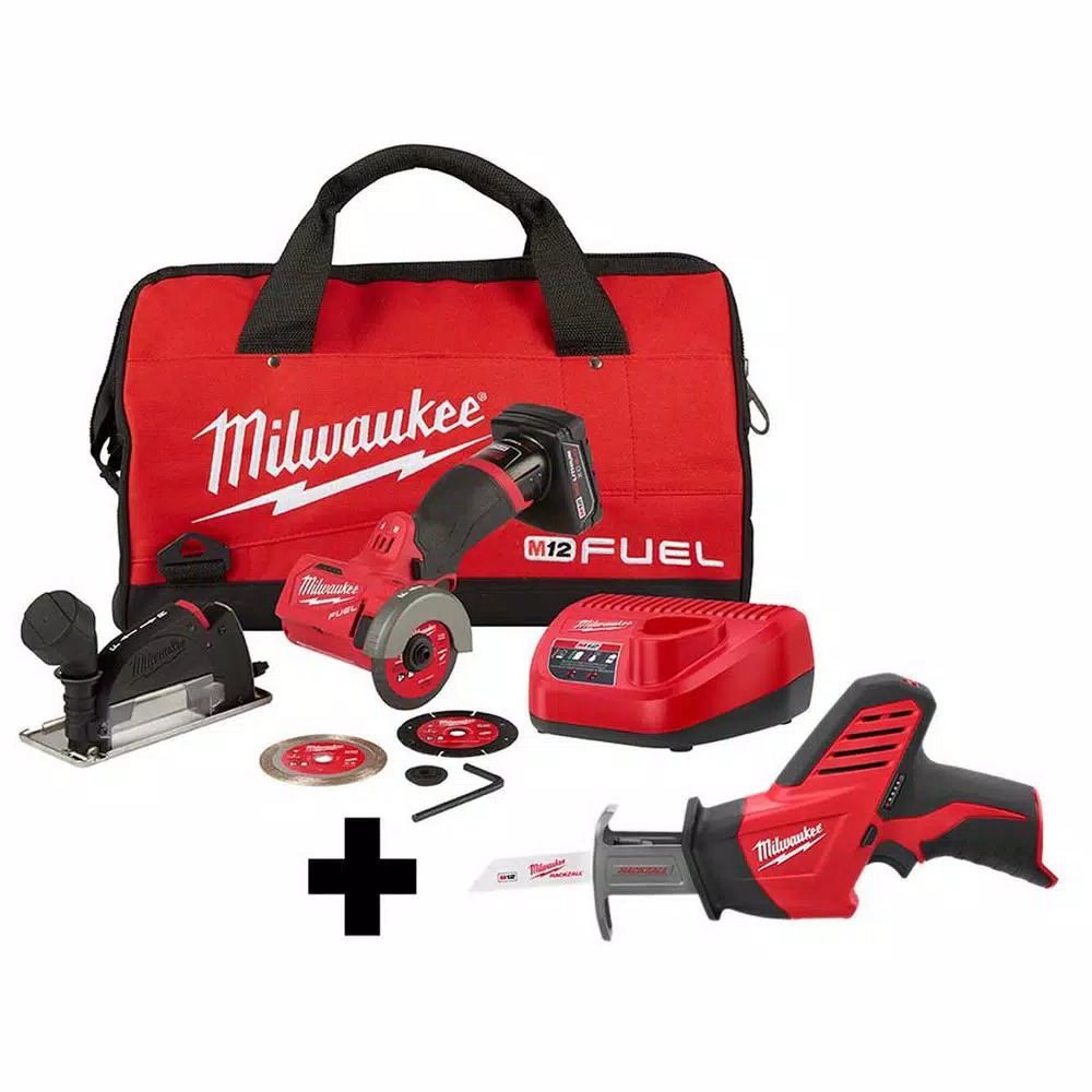 Milwaukee M12 FUEL 12-Volt 3 in. Lithium-Ion Brushless Cordless Cut Off Saw Kit with M12 Hackzall Reciprocating Saw