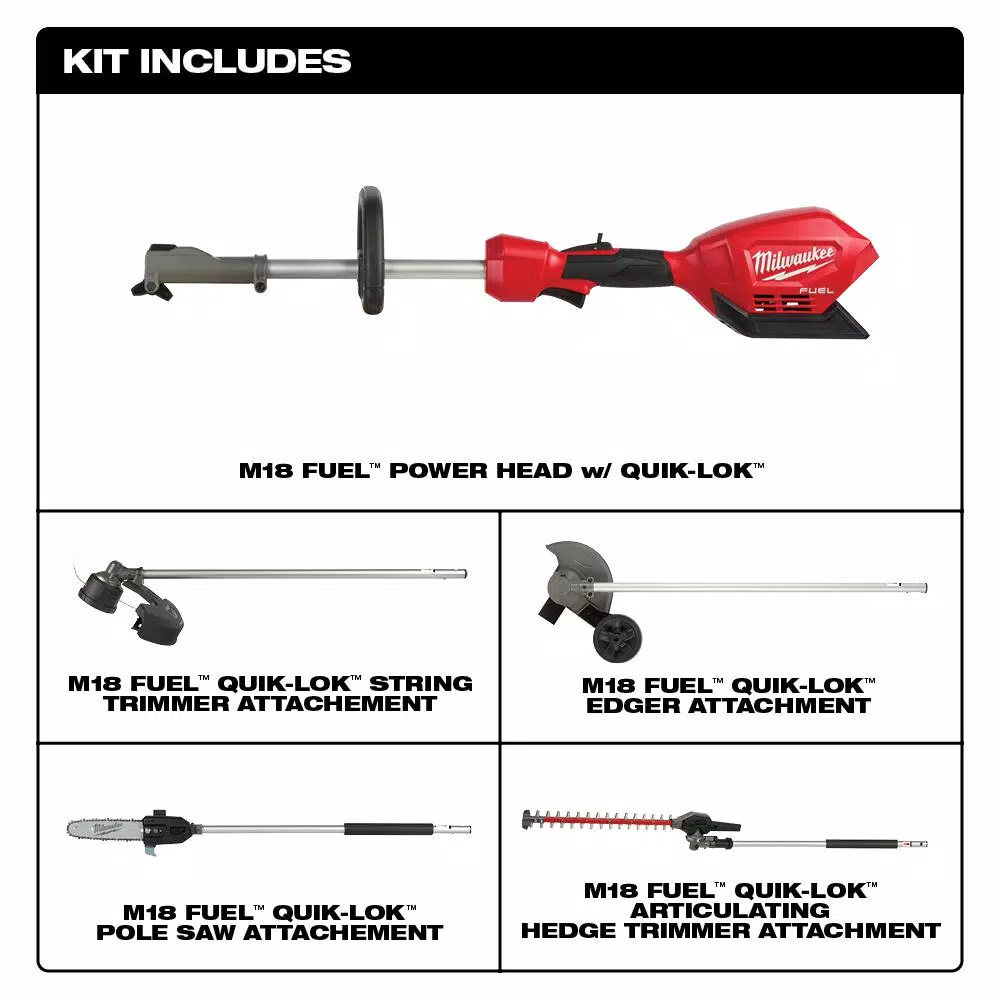 Milwaukee M18 FUEL 18-Volt Lithium-Ion Cordless Brushless String Grass Trimmer with Pole Saw, Hedge Trimmer, Edger Attachments