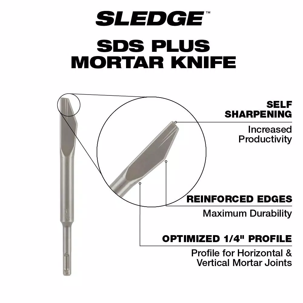 Milwaukee 1/4 in. x 8 in. SDS-Plus SLEDGE Steel Sledge Mortar Knife Chisel Bit
