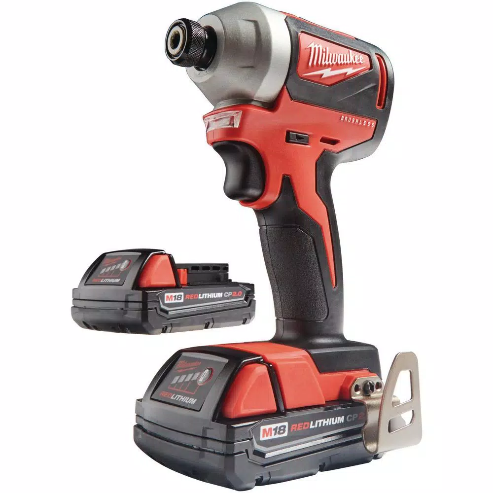 Milwaukee M18 18-Volt Lithium-Ion Brushless Cordless 1/4 in. Impact Driver Kit with Two 2.0 Ah Batteries, Charger and Hard Case