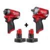Milwaukee M12 FUEL 12-Volt Lithium-Ion Brushless Cordless Stubby 1/4 in. and 1/2 in. Impact Wrenches with two 3.0 Ah Batteries