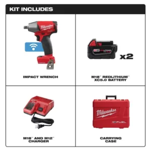 Milwaukee M18 FUEL ONE-KEY 18-Volt Lithium-Ion Brushless Cordless 1/2 in. Impact Wrench w/ Friction Ring Kit w/(2) 5.0Ah Batteries