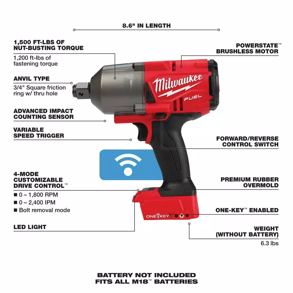 Milwaukee M18 FUEL ONE-KEY 18-Volt Lithium-Ion Brushless Cordless 3/4 in. Impact Wrench with Friction Ring (Tool-Only)