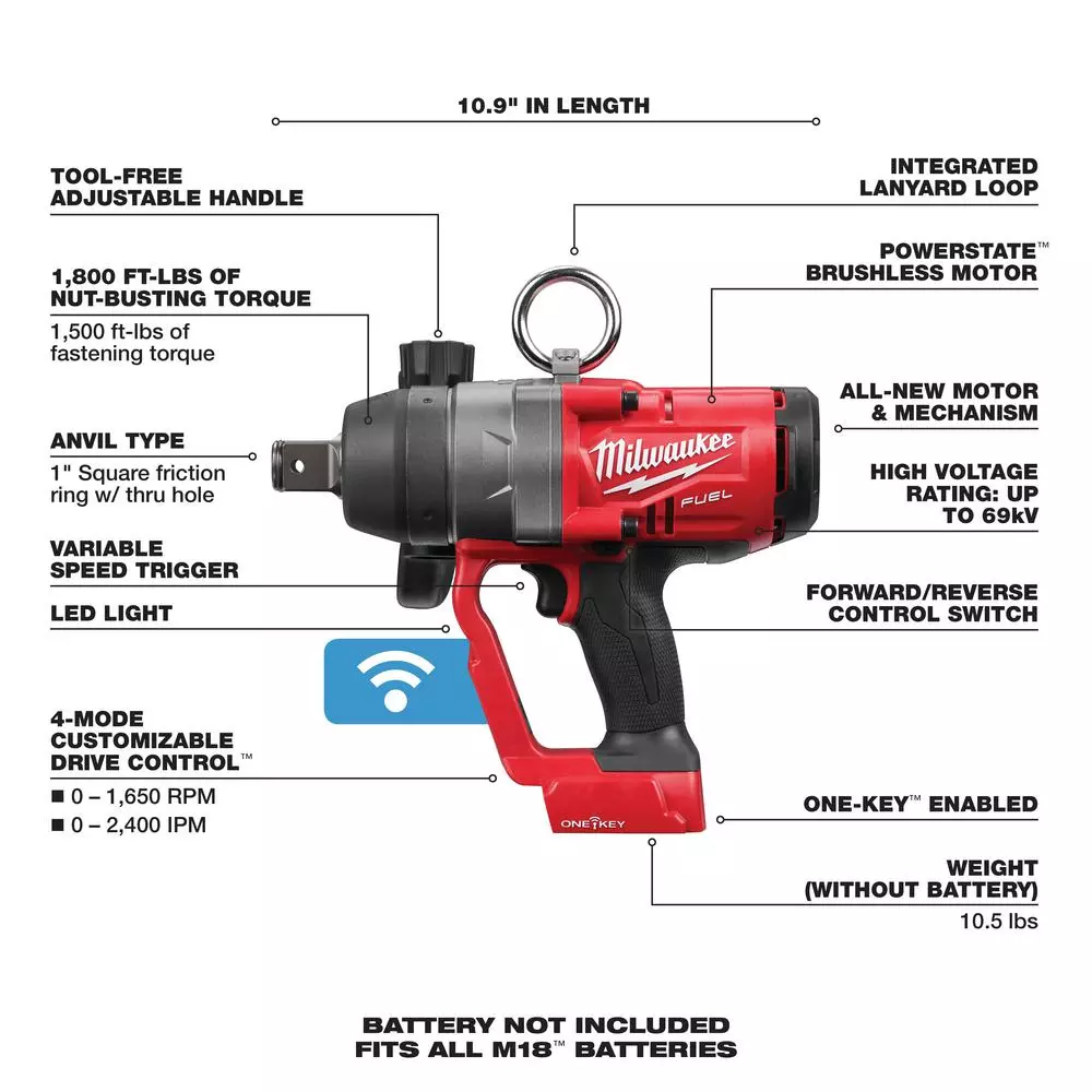 Milwaukee M18 ONE-KEY FUEL 18-Volt Lithium-Ion Brushless Cordless 1 in. Impact Wrench with Friction Ring With Protective Boot