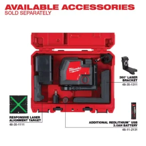 Milwaukee Green 100 ft. Cross Line and Plumb Points Rechargeable Laser Level with REDLITHIUM Lithium-Ion USB Battery and Charger