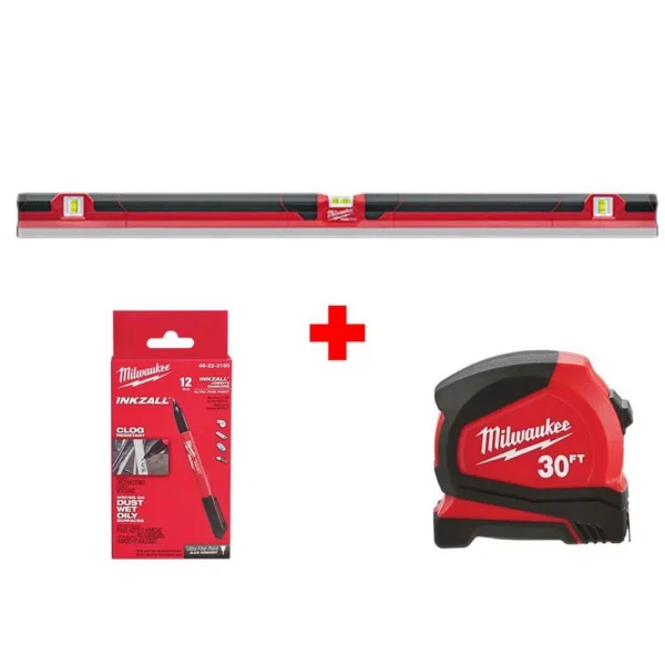 Milwaukee 48 in. Concrete Screed Level with 30 ft. Compact Tape Measure ...