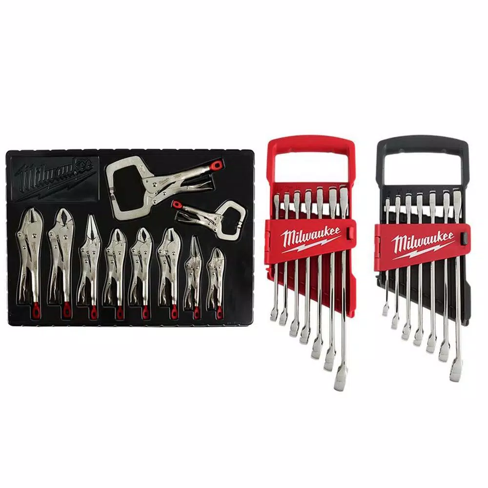 Milwaukee Torque Lock Locking Pliers Kit with Combination Metric and SAE Wrench Mechanics Tool Set (24-Piece)
