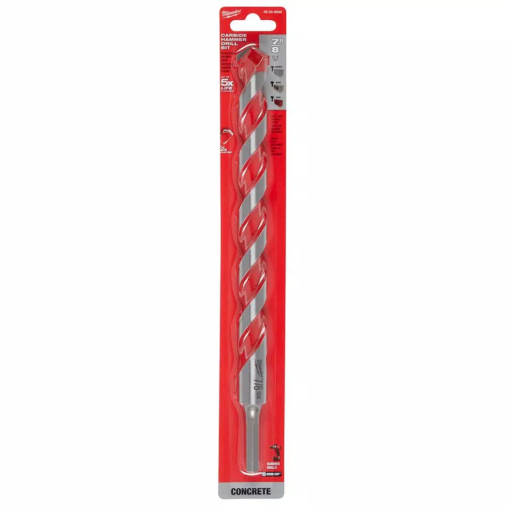 Milwaukee 7/8 in. x 10 in. x 12 in. Carbide Hammer Drill Bit for Concrete, Stone, Masonry Drilling