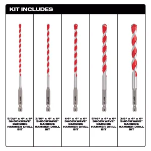 Milwaukee SHOCKWAVE Carbide Hammer Drill Bits Set (5-Pack)