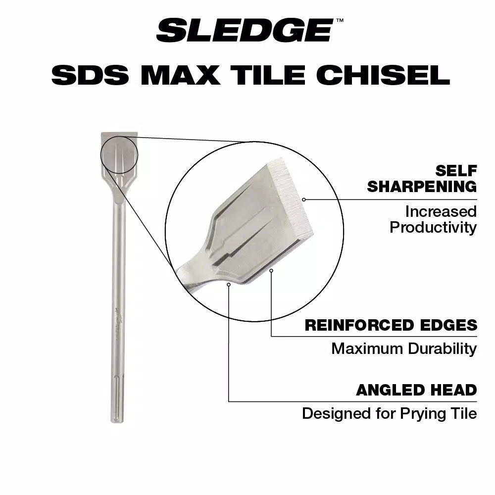 Milwaukee 2 in. x 15 in. SDS-Max SLEDGE Steel Tile Chisel Bit