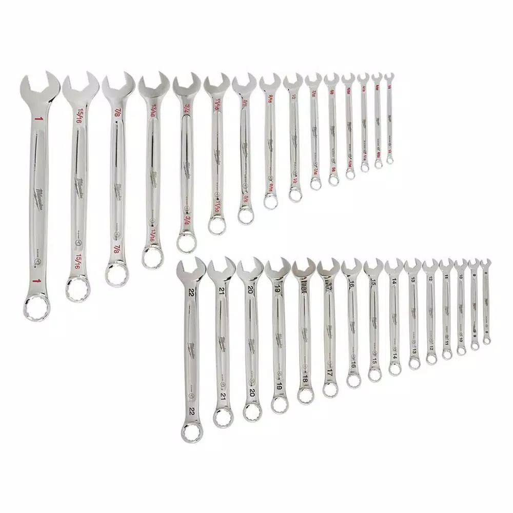 Milwaukee Combination SAE and Metric Wrench Mechanics Tool Set (30-Piece)