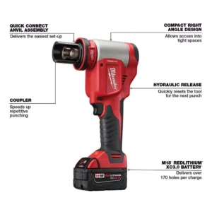 Milwaukee M18 18-Volt Lithium-Ion Cordless 1/2 in.- 4 in. Force Logic Knockout Tool Kit /W FUEL Hammer Drill & 5.0 Ah Battery