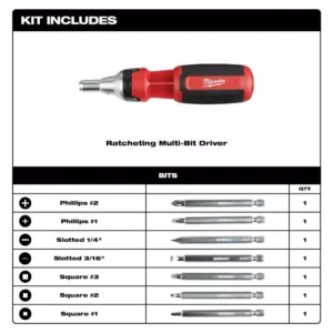 Milwaukee 9-in-1 Square Drive Ratcheting Multi-Bit Screwdriver with 8-in-1 Compact Multi-Bit Screwdriver